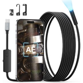 Teslong 2MP HD Auto Focus Borescope Camera, 16.5ft Flexible Waterproof Endoscope with 8 LED Lights, Type-C Inspection Camera for Plumbing, Automotive, Wall, Compatible with iPhone 15/16 & Android