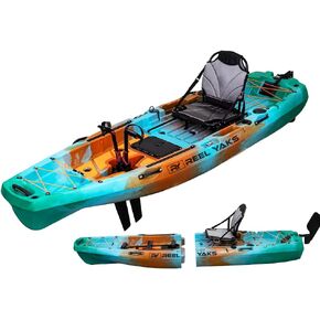 10ft Modular Radar Reel Yaks Fin Drive Fishing Kayak | Super Lightweight, 400lbs Capacity | Easy to Store - Easy to Carry | Beats Inflatables | No roof Racks - no Wall Racks | Adults Youths Kids