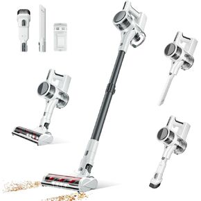 Cordless Vacuum Cleaner, 80,000 RPM Motor and Power Filtration, Stick Vacuum with 2200 mAh Battery, 35 Mins Worktime, 2 Modes, Rotated Multi-Heads, Height-Adjustable Vacuum for Home (Gray Paloma)