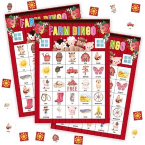 ألعاب Bingo Farm للبالغين ، مجموعة لعبة Bingo Birthning Birthing ، بطاقات Field Floral Bingo ، Farm Barn Bingo Favors for Family Friends Farmers ، Decor Mames Decord and Supplies -12 -12