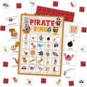 Pirate Party Bingo Card, Pirate Ship Adventures Bingo Game for Adults Family Friends, Pirate Party Favors Decorations, Pirate Bingo Kit for Birthday Party, Holiday Games for 24 Players -06