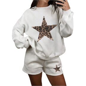 SOLY HUX Women's Leopard Print Sweatsuit Y2k Star Baggy Sweatshirts and Shorts Set Fall 2 Piece Outfits