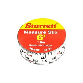 Starrett Measure Stix with High Precision Steel - Mounts on Work Benches, Saw and Drafting Table - 6' Length, 3/4" Width, White, S12 Grad Style No. - SM66ME