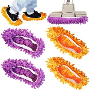 4 Pcs Shoes Cover Dust Duster, Washable Mop Slippers Shoes for Floor Cleaning, Reusable Microfiber Duster Mops for House, Office, Bathroom, Kitchen Cleaning (2Pairs)
