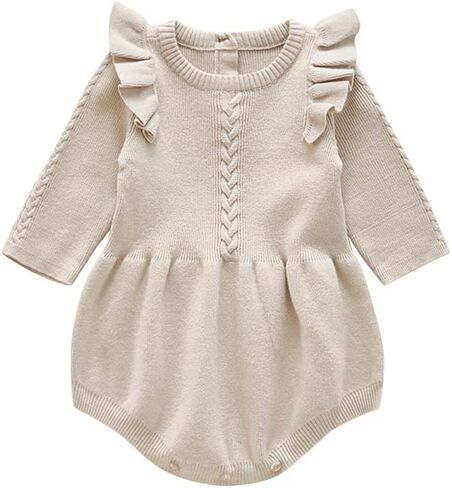 Baby Girl Long Sleeve Ruffle Bodysuit Dress Pleated Hem Pink Tutu Fall Clothes My First Thanksgiving Ugly Christmas Outfits 0-3 Months Snap Up Knit Sweater Winter Romper Brown 18-24 Months in Kuwait