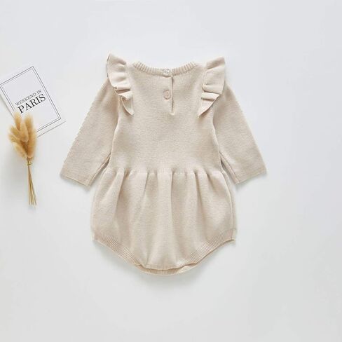 Baby Girl Long Sleeve Ruffle Bodysuit Dress Pleated Hem Pink Tutu Fall Clothes My First Thanksgiving Ugly Christmas Outfits 0-3 Months Snap Up Knit Sweater Winter Romper Brown 18-24 Months in Kuwait