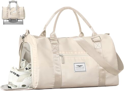 FIORETTO Womens Gym Tote Duffle Bag with Wet Pocket & Shoe Compartment, Sports Duffel Overnight Weekender Hospital Workout Carry on Bag for Girls, Ideal for Travel, Swimming, Dance, Ballet Beige in Saudi Arabia