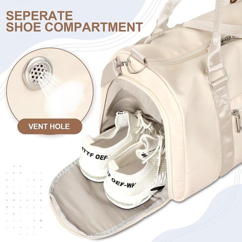 FIORETTO Womens Gym Tote Duffle Bag with Wet Pocket & Shoe Compartment, Sports Duffel Overnight Weekender Hospital Workout Carry on Bag for Girls, Ideal for Travel, Swimming, Dance, Ballet Beige in Saudi Arabia
