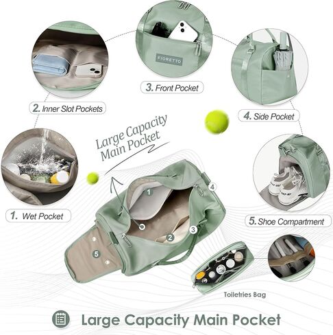 FIORETTO Womens Gym Tote Duffle Bag with Wet Pocket & Shoe Compartment, Sports Duffel Overnight Weekender Hospital Workout Carry on Bag for Girls, Ideal for Travel, Swimming, Dance, Ballet Beige in Saudi Arabia