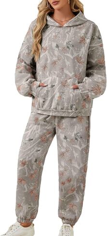 Camo Sweat Sets for Women Maple Leaf Print Camo Hoodie Pants Womens Sweatsuits Camouflage Lounge Sets Outfits in Kuwait