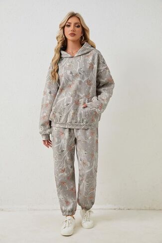 Camo Sweat Sets for Women Maple Leaf Print Camo Hoodie Pants Womens Sweatsuits Camouflage Lounge Sets Outfits in Kuwait