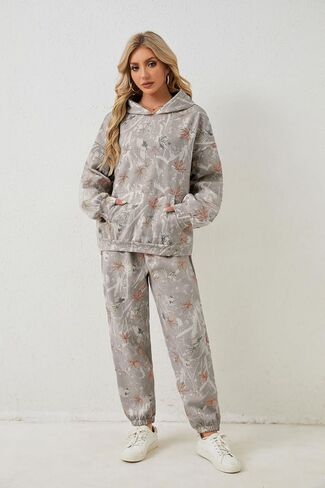 Camo Sweat Sets for Women Maple Leaf Print Camo Hoodie Pants Womens Sweatsuits Camouflage Lounge Sets Outfits in Kuwait