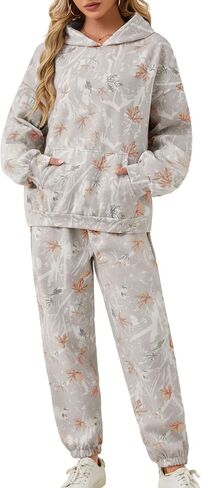 Camo Sweat Sets for Women Maple Leaf Print Camo Hoodie Pants Womens Sweatsuits Camouflage Lounge Sets Outfits in Kuwait