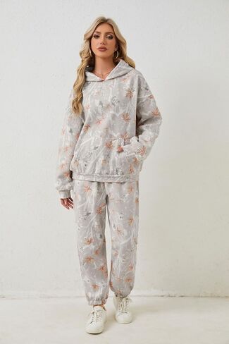 Camo Sweat Sets for Women Maple Leaf Print Camo Hoodie Pants Womens Sweatsuits Camouflage Lounge Sets Outfits in Kuwait