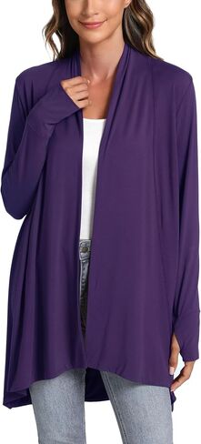 LazyCozy Women's Open-Front Long-Sleeve Cardigan Lightweight Draped Cardigan Sweaters Stretch Jersey Topper in Kuwait