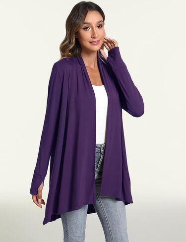 LazyCozy Women's Open-Front Long-Sleeve Cardigan Lightweight Draped Cardigan Sweaters Stretch Jersey Topper in Kuwait