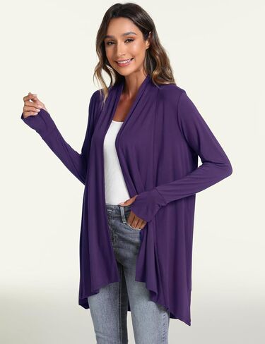 LazyCozy Women's Open-Front Long-Sleeve Cardigan Lightweight Draped Cardigan Sweaters Stretch Jersey Topper in Kuwait