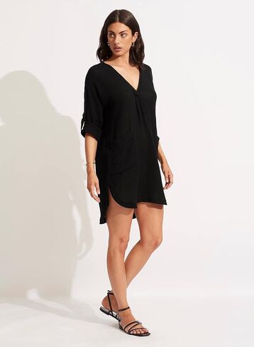 Seafolly Women's V Neck Cover Up Dress with Roll Sleeves in Kuwait