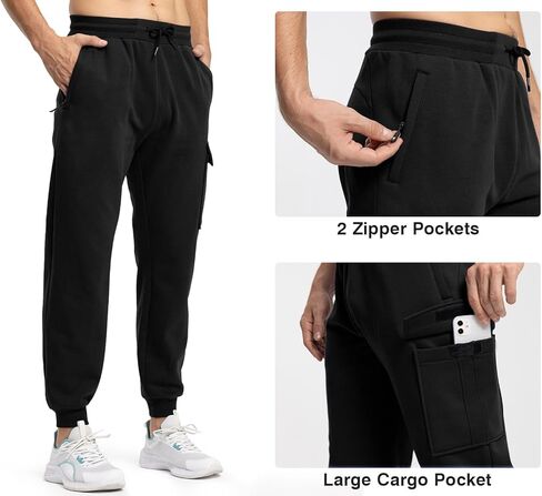 TBMPOY Mens Cargo Sweatpants Joggers Winter Fleece Lined Pants Gym Running Cotton Pants with Zipper Pockets in Kuwait