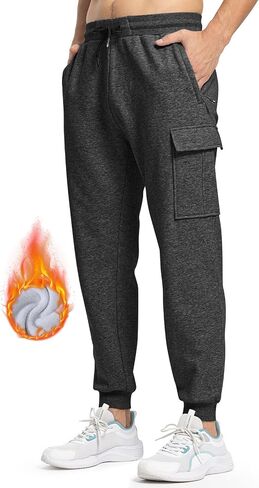 TBMPOY Mens Cargo Sweatpants Joggers Winter Fleece Lined Pants Gym Running Cotton Pants with Zipper Pockets in Saudi Arabia