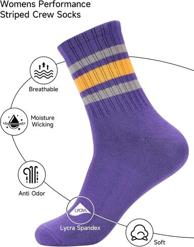 Women Tube Socks Anti Odor Crew Soft Combed Cotton Quick Dry Moisture Wicking Breathable Socks with Strips in Kuwait
