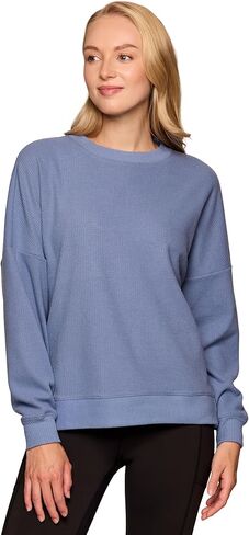 RBX Active Women's Waffle Knit Top in Regular and Plus Sizes, Long Sleeve Waffle Sweatshirt Relaxed Fit Crewneck Sweater in Kuwait