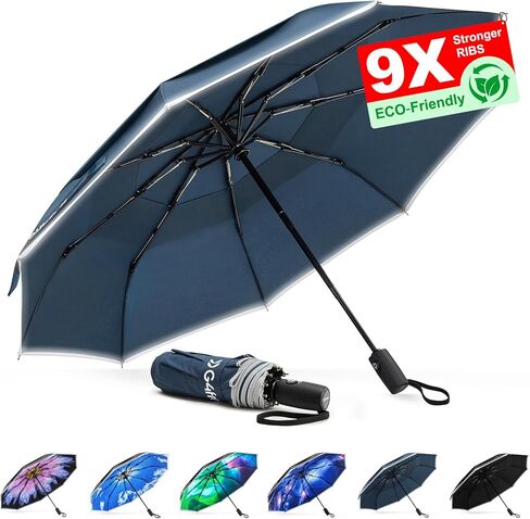 G4Free 42 Inch Windproof Travel Compact Umbrella for Rain & Sun, Double Canopy Umbrella with Reflective Strip, Automatic Open & Close Folding Umbrella with Cover Bag for Women Men in Kuwait