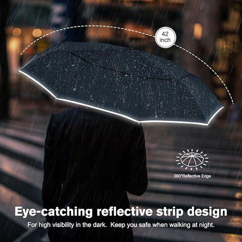 G4Free 42 Inch Windproof Travel Compact Umbrella for Rain & Sun, Double Canopy Umbrella with Reflective Strip, Automatic Open & Close Folding Umbrella with Cover Bag for Women Men in Kuwait