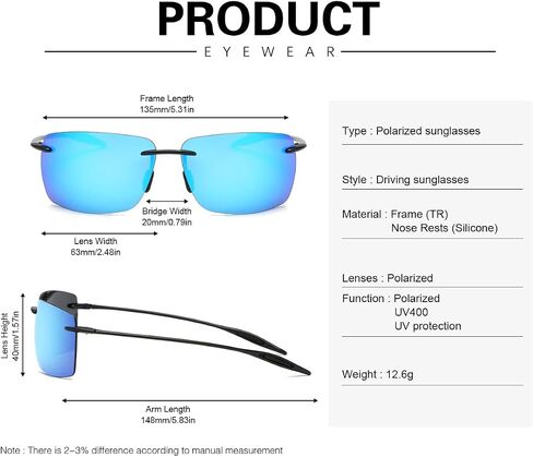 YIMI Rimless Polarized Sport Sunglasses for Men Women Driving Running Golf Glasses Anti Glare UV400 Protection Eyewear Shades in Kuwait
