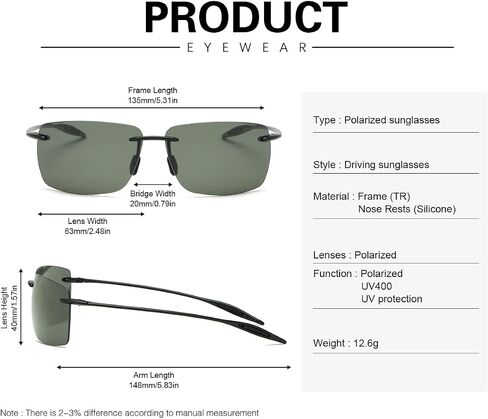 YIMI Rimless Polarized Sport Sunglasses for Men Women Driving Running Golf Glasses Anti Glare UV400 Protection Eyewear Shades in Kuwait