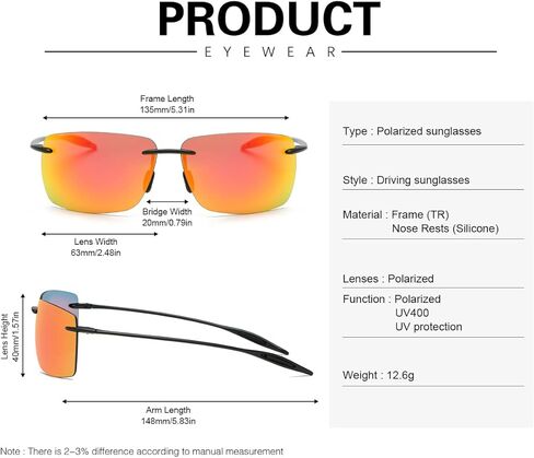 YIMI Rimless Polarized Sport Sunglasses for Men Women Driving Running Golf Glasses Anti Glare UV400 Protection Eyewear Shades in Kuwait