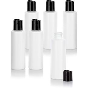 JUVITUS 4 oz / 120 ml White Plastic HDPE Refillable Cylinder Squeeze Bottle with (6 pack, Gold Disc Cap)