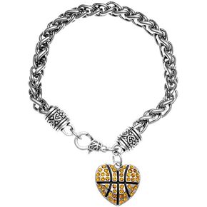 Infinity Collection - Basketball Heart Shape Charm Bracelet with Rhinestones - Jewelry for Sports-Fan Women, in Gift-Ready Velvet Pouch Accessory