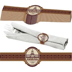 Cuban Cigar Wrapper Napkin Rings 48 Pack Tableware Wraps Bands Self Adhesive Paper Napkin Rings Havana Party Supplies Dinner Table Decoration