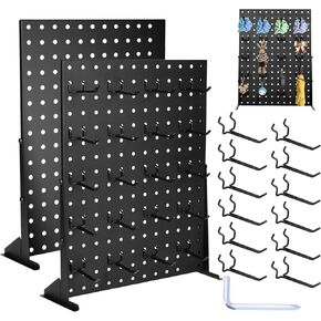 2Pcs Peg Board Display Stand with 24 Pegboard Hooks,Metal Pegboard Display Rack for Craft Shows,16*12 inch Peg Board Organizer Accessories for Earring,Keychain,Bracelet,Jewelry,Boutique,Retail Vendors