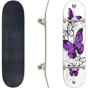 Skateboards Composition of Purple Pink Butterflies Morpho and White Butterflies Classic Concave Skateboard Cool Stuff Teen Gifts Longboard Extreme Sports for Beginners and Professionals