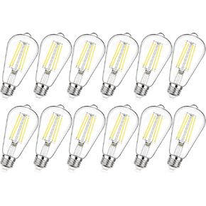 MAXvolador 12-Pack Dimmable Vintage LED Edison Bulb 60W Equivalent, 6W 850Lumens Edison Light Bulbs 5000K, ST58 Antique LED Filament Bulb, E26 Base