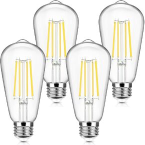 4-Pack Vintage E26 LED Edison Bulbs 100W Equivalent 1400LM High Brightness 8W ST58 LED Filament Light Bulbs 5000K Daylight White Medium Base CRI90+ Antique Clear Glass for Home Kitchen, Non-dimmable