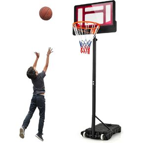 Giantex Basketball Hoop Outdoor Indoor, 4.3 FT-8.2 FT Height Adjustable Basketball Goal Court System w/Fillable Base, Backboard & 2 Wheels, Portable Basketball Hoop for Kids Backyard Driveway