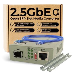 2.5G Ethernet to Fiber Media Converter | Dual Fiber SFP Slot Configurable for 1G & 2.5G | Multi-Mode & Single-Mode Optic Fiber Compatible, 2.5GBe 1Gbe 100Mbps Autosensing RJ-45