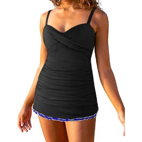 Hilor Women's One Piece Swimsuits Tummy Control Swimwear Ruffle Swimdress with Built in Swim Brief