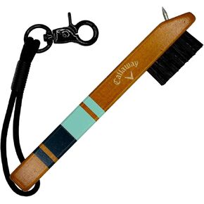Callaway Golf Heritage Club Brush Light Blue/Navy - Vintage Inspired Wood Golf Brush with Groove Cleaner, Elastic Rope & Metal Clip, Non-damaging Nylon bristles, Fits on Any Golf Bag