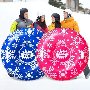 2 Pack 47 Inch Snow Tubes Inflatable Snow Sled with Handles for Kids Adults Thick Heavy Duty Bottom Sleds Winter Outdoor Toys for Sledding Skiing Sports