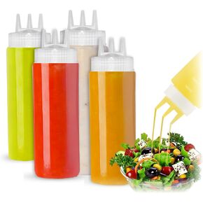ALDKitchen Squeeze 4 pcs Bottle Set | 3-Hole Design Condiment Bottles | Durable, Food-Safe, & Versatile