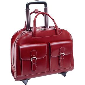 McKlein Davis, Top Grain Cowhide Leather, 15" Leather Vertical Wheeled Ladies' Laptop/Computer & Tablet Business Briefcase Bag/Women's Rolling Overnight Travel Bag, Removable Trolley case,Black