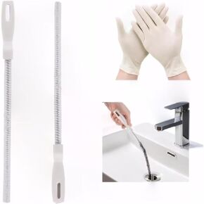 2 Pack Sink Snake Drain Clog Remover Tool Kit with 1 Pairs of Gloves - Hair Clog Remover for Sink, Shower, Kitchen, and Tub