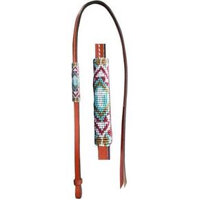 Showman 4' Leather Over Under Whip w/Cross Design Beaded Overlay