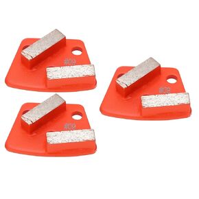 3Pcs Grinding Shoes Trapezoid Concrete Aggreesive Cutting 2 Long Teeth Tangerine, Mesh 60#, for Concrete Grinders