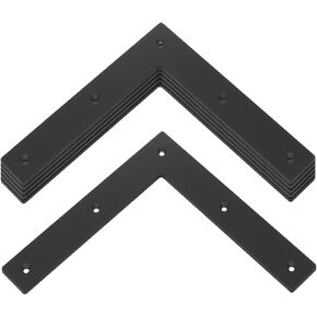 6 Pack Black Flat L Bracket, 9-1/2" Steel Flat Corner Braces for Wood, Thickness: 3 mm