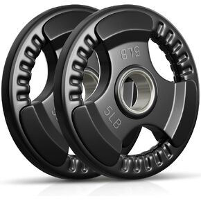 Holleyweb Weight Plates Olympic Rubber Grip Plates 2-Inch Cast Iron Grip Plates Bumper Plates for Strength Training, Weightlifting, Crossfit Weights for Home Gym (A-YD07001)
